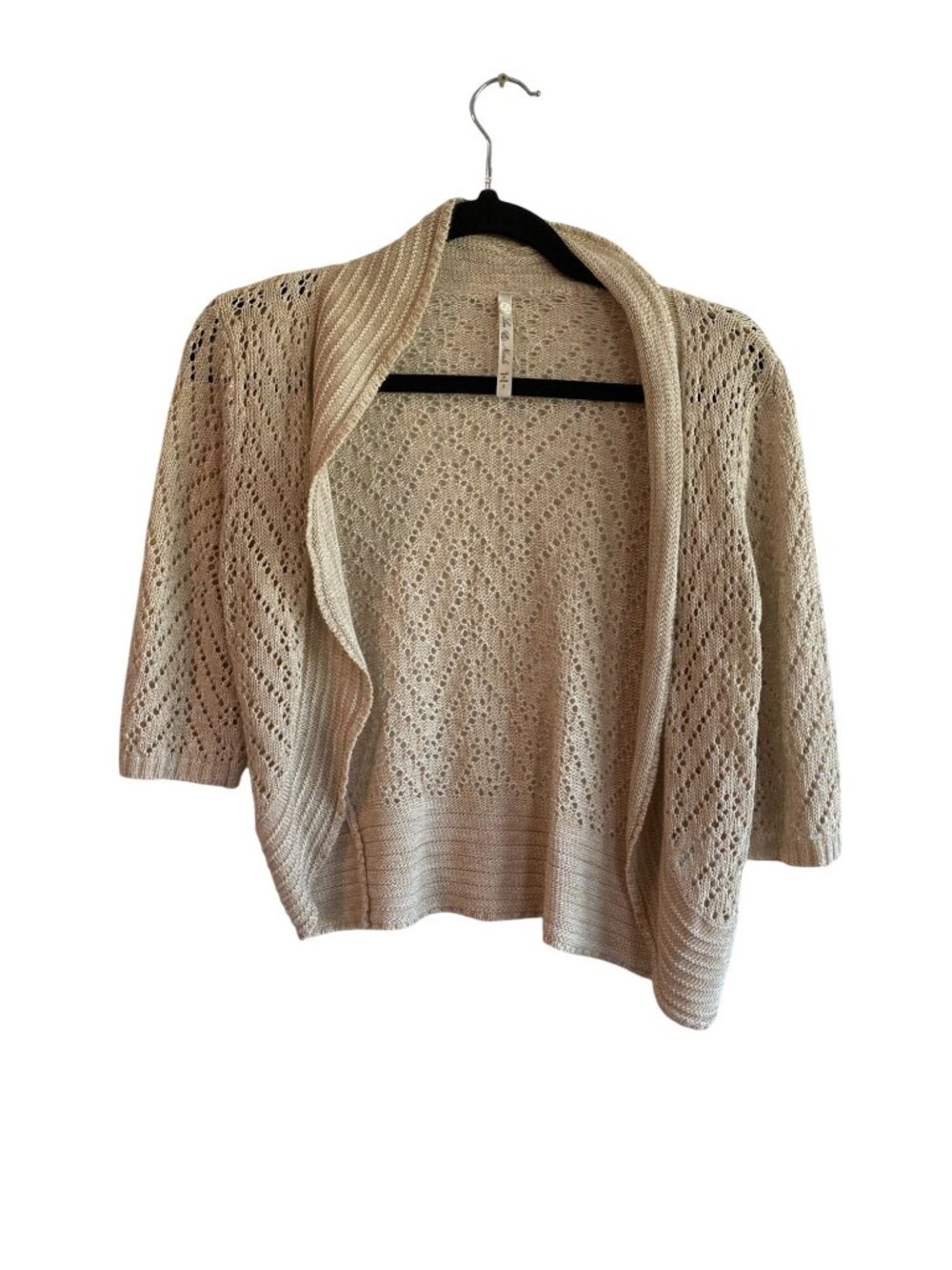 Leo & Nicole Beige Open Knit Cardigan Sweater Small Acrylic Lightweight Womens
